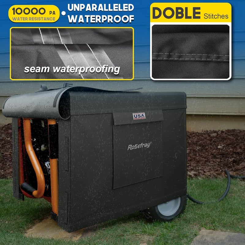 Rosefray Generator Cover-38”Lx28”Wx30”H,600D Heavy Duty Waterproof, Small Outside Equipment Cover for Champion,Predator,WEN,Ryobi,Generac,Westinghouse Portable Generator 5500-15000W-Black4XL - Image 4